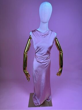 Satin Light Pink Cowl Neck Maxi Dress